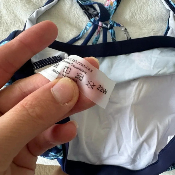 Holpick blue tropical floral print top and swim shorts bathing suit size 22W NWT - Picture 6 of 9